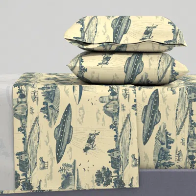 Spoonflower L Ufo Abduction Toile Farmland Sighting Creamy Blue King Sheet Set