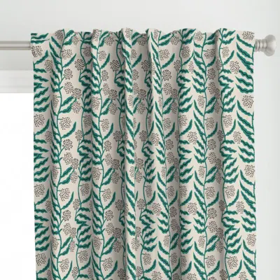 Spoonflower La Ville Vine Linen Teal Curtain Panel
