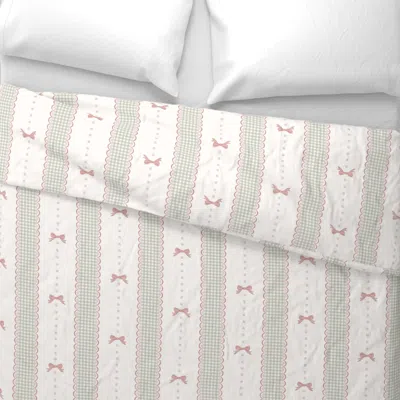 Spoonflower Lacey Preppy Gingham Ribbons & Bows - Mint Green & Pink - Large Repeat King Pillow Sham