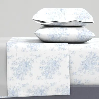 Spoonflower Lake Emily Summer Roses Faded Blueberry Queen Sheet Set