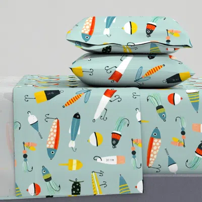 Spoonflower Lake Lures - Blue - Fishing Tackle Outdoor Cabin Nature Design - Large Full Sheet Set