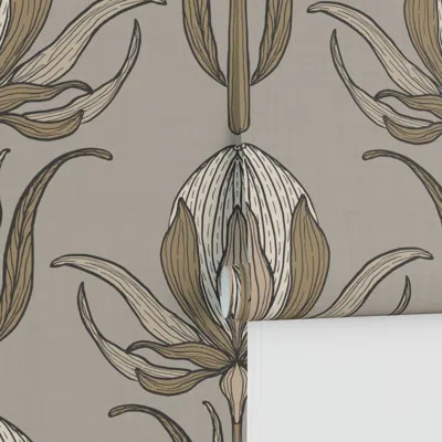 Spoonflower Large Abstract Fantasy Flower Symmetric Doodle Damask In Gold Beige Greige Performance In Brown