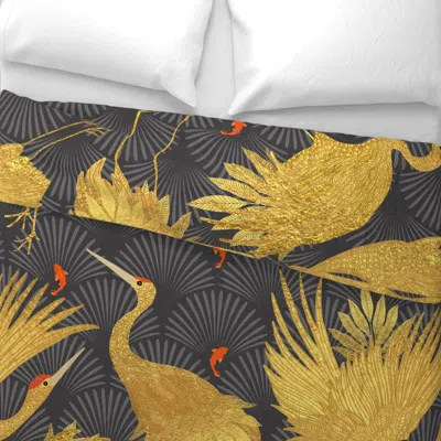 Spoonflower Large Art Deco Crane Marsh Gray Wide Cotton Sateen 3.5 oz 26" X 20" Standard Knife Edge