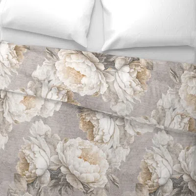 Spoonflower Large Beige Peonies. Neutral Floral Classic Bedroom. Boho Flowers Euro Pillow Sham In Gray