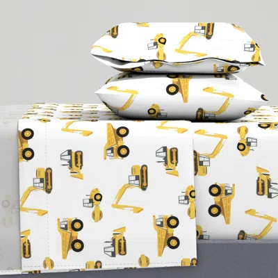 Spoonflower (large) Construction Trucks - Yellow On White Queen Sheet Set