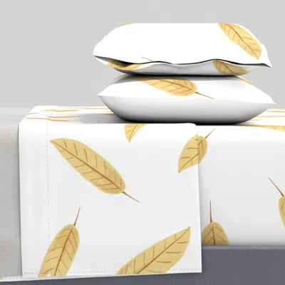 Spoonflower Large Cream Yellow Autumn Falling Leaves Fabric And Wallpaper King Sheet Set