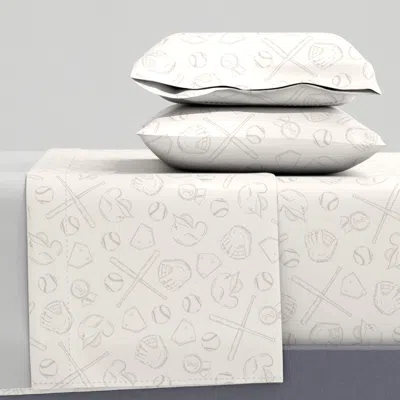 Spoonflower Large Ditsy Baseball Sport Icons Neutral Beige 12in Queen Sheet Set