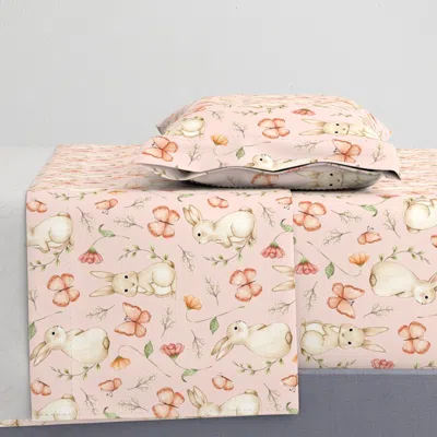Spoonflower Large / Easter Garden Bunny Watercolor Flowers Easter Rabbits Flowers Twin Sheet Set