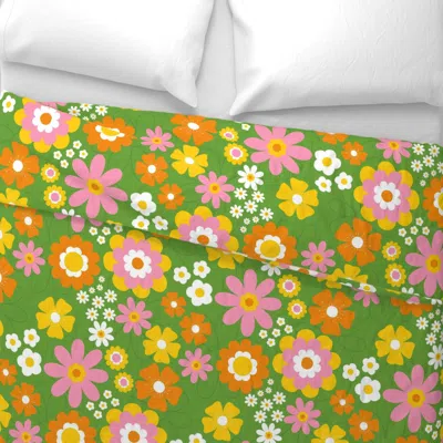Spoonflower Large Flower Power 60s Green Yellow Pink Wide Cotton Sateen 3.5 oz 26" X 20" Standard Knife Edge