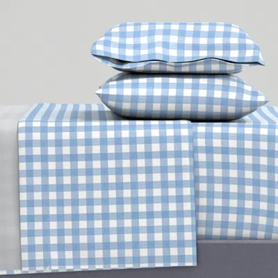 Spoonflower Large Gingham Weave-sky Queen Sheet Set In Blue