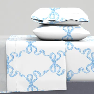 Spoonflower Large Hannah Ribbon Trellis Cerulean On White Full Sheet Set