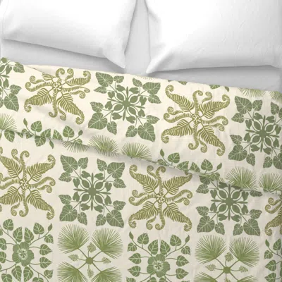 Spoonflower Large Kalo Hau Hapuu Loulu Quilt Square Greens On Off White Wide Cotton Sateen 3.5 oz 26" X 20" Stan