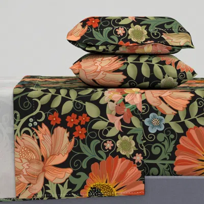 Spoonflower Large Le Jardin Art Nouveau Black William Morris Style King Sheet Set