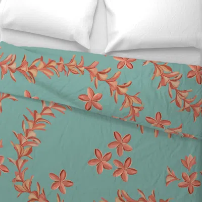 Spoonflower Large Lei Plumeria Curves On Blue Wide Cotton Sateen 3.5 oz 26" X 20" Standard Knife Edge