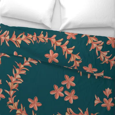 Spoonflower Large Lei Plumeria Curves On Teal Wide Cotton Sateen 3.5 oz 26" X 20" Standard Knife Edge