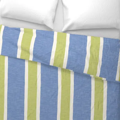 Spoonflower (large) Liz - Textured Hand Painted Stripes Denim Blue & Light Lime Green King Pillow Sh