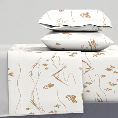 Spoonflower Large Mountain Biking Line Art Cream And Latte Brown Queen Sheet Set