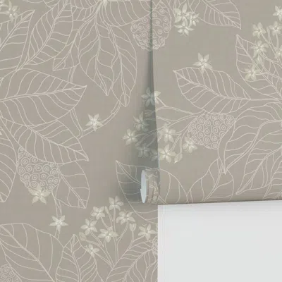 Spoonflower Large Noni Tree On Greige Textured Performance 2' X 12' In Gray