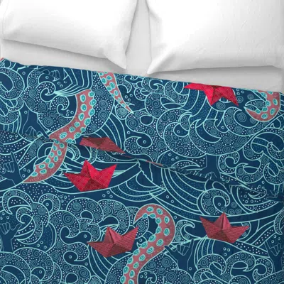 Spoonflower Large Octopus Ocean Playground With Shaka Wide Cotton Sateen 3.5 oz 26" X 20" Standard Knife Edge