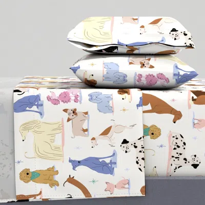 Spoonflower Large Retro Playful Cute Dog Lovers Breed Sketch Colorful French Bulldog Queen Sheet Set