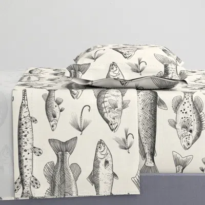 Spoonflower Large Scale - Charcoal Black Freshwater Fish Toile Twin Sheet Set