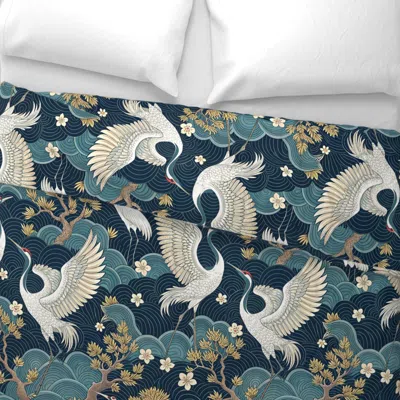 Spoonflower Large Scale Dancing Cranes Statement Wallpaper Wide Cotton Sateen 3.5 oz 30" X 24" Standard Flanged