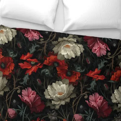 Spoonflower Large Scale Dark Poppies Wide Cotton Sateen 3.5 oz 26" X 20" Standard Knife Edge