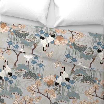 Spoonflower Large Scale Japanese Garden Grey 24in Wide Cotton Sateen 3.5 oz 26" X 20" Standard Knife Edge