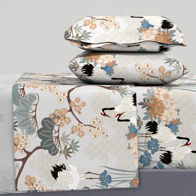 Spoonflower Large Scale Japanese Garden Light Grey 24in King Sheet Set