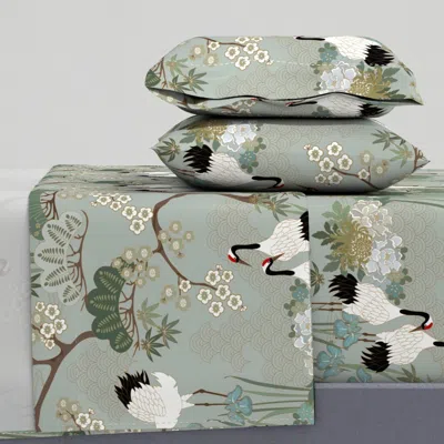 Spoonflower Large Scale Japanese Garden Sage 24 In Repeat King Sheet Set