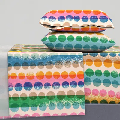 Spoonflower Large Scale Loose Geometric Multicoloured Rustic Vertical Stripe / Riso King Sheet Set