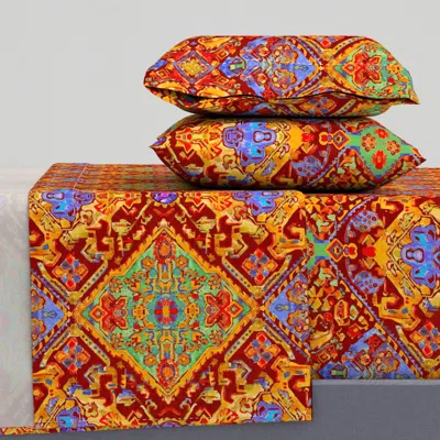 Spoonflower Large Scale Of Orient Reverie Arabesque Rug Red Green Queen Sheet Set