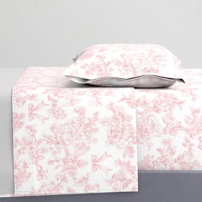 Spoonflower Large Scale Pink Rococo Toile Roses Pink Bows Vintage Coquette Floral Lace Twin Xl Sheet