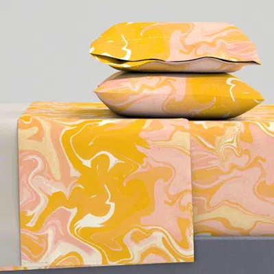 Spoonflower Large Scale Retro Marble Paint Swirl Yellow And Peach With A Vintage Paper Queen Sheet S