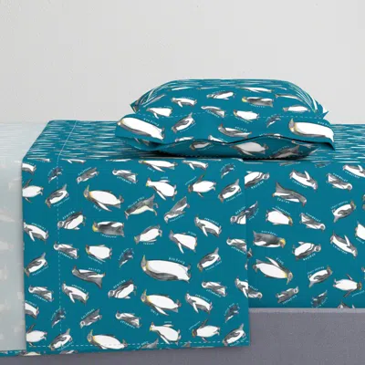 Spoonflower Large Scale World Penguins On Blue Twin Xl Sheet Set
