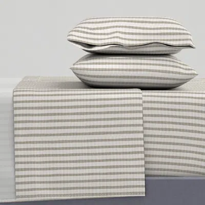 Spoonflower Large Seersucker Soft Warm Greys Textured Stripes Full Sheet Set
