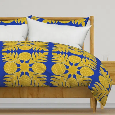 Spoonflower Large Ulu Quilt Buff And Blue Duvet Cover