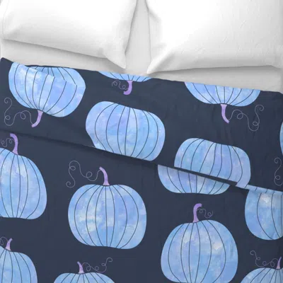 Spoonflower Large Watercolor Pumpkin Pattern Blue On Navy Blue Euro Pillow Sham