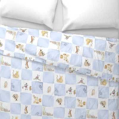 Spoonflower Large Winnie The Pooh On Blue Check On White Watercolor Nursery Wallpaper Wide Cotton Sateen 3.5 oz 