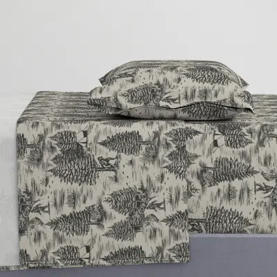 Spoonflower Large-scale Bigfoot/sasquatch Toile De Jouy In Charcoal & Taupe Twin Xl Sheet Set