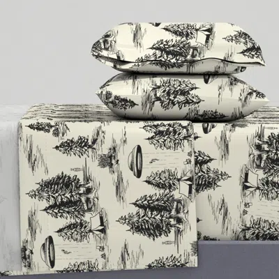 Spoonflower Large-scale Black Alien Abduction Toile De Jouy Queen Sheet Set