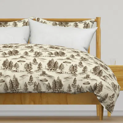 Spoonflower Large-scale Brown Alien Duvet Cover In White
