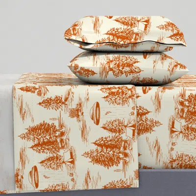 Spoonflower Large-scale Orange Alien Abduction Toile De Jouy Queen Sheet Set