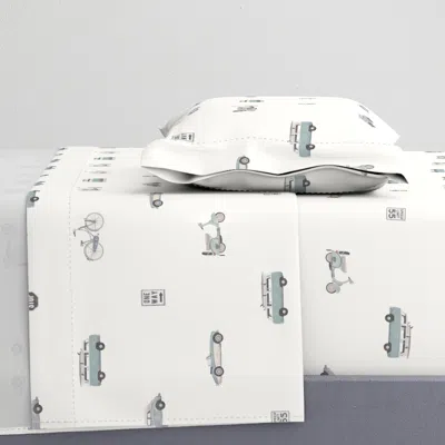 Spoonflower Large-scale Watercolor Vintage Vehicles - Retro Travel Theme - Off-white Twin Sheet Set