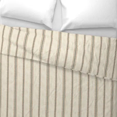 Spoonflower Laurent Stripe - 4437 Medium - Rustic Linen Wide Cotton Sateen 3.5 oz 26" X 20" Standard Knife Edge In Neutral