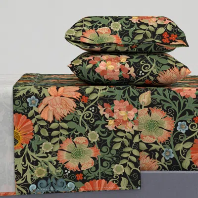 Spoonflower Le Jardin Art Nouveau Black Sideways William Morris Style Queen Sheet Set