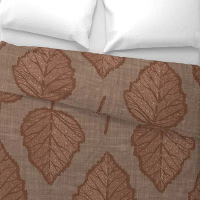 Spoonflower Leaves In Red Brown Wide Cotton Sateen 3.5 oz 26" X 20" Standard Knife Edge