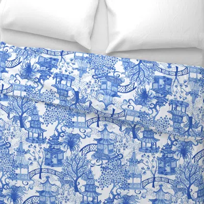 Spoonflower Leopard Pagoda Scenic In Blue Wide Cotton Sateen 3.5 oz 26" X 20" Standard Knife Edge