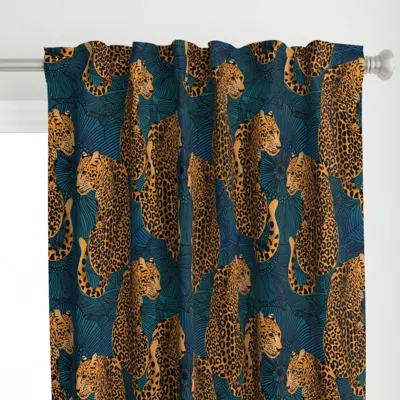 Spoonflower Leopards On Blue Large Curtain Panel