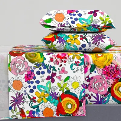 Spoonflower Les Fleurs // White ((large Scale)) King Sheet Set